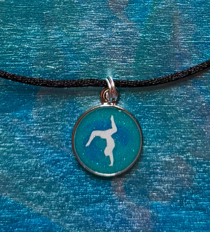 "Blue Galaxy" Gymnastics Sliding Necklace with 3/4" Glow silhouette pendant