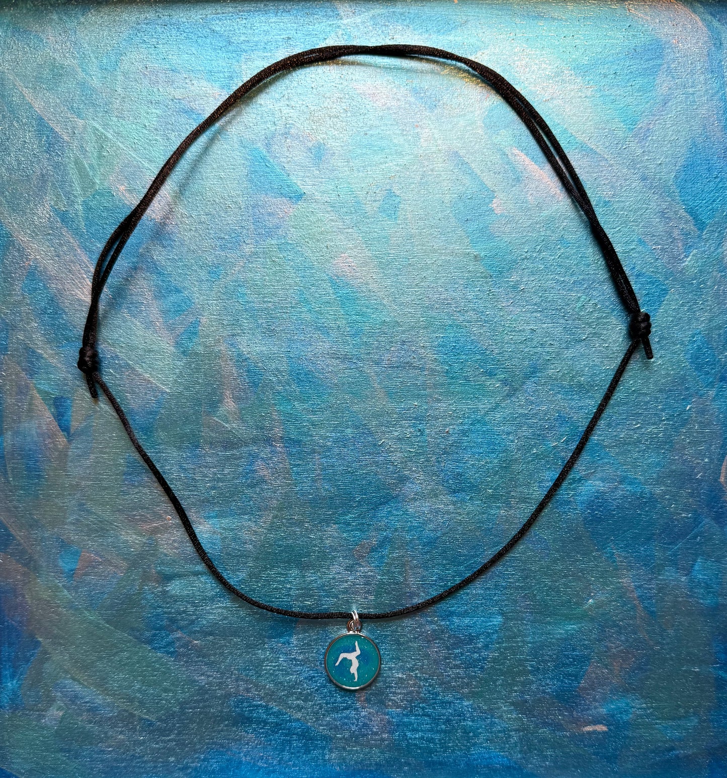 "Blue Galaxy" Gymnastics Sliding Necklace with 3/4" Glow silhouette pendant